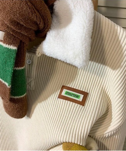 link lot(リンクロット)の「【裏起毛】襟ボアピスネーム付きコーデュロイポロスウェット(スウェット・レディース・ブラウン/アイボリー/ブラック・M/L)」の6枚目の写真