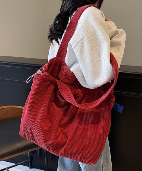 Mignonjour(ミニョンジュール)の「Mignonjour/コーデュロイ巾着トートバッグ M2848(トートバッグ・レディース・ブラウン/レッド/ホワイト/ブラック/カーキ・FREE)」の5枚目の写真
