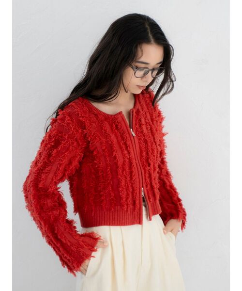 Ungrid（アングリッド）の「【WEB限定】起毛ジャガードダブルジップニットカーデ（カーディガン/ボレロ・レディース・アイボリー/オレンジ/チャコールグレー・FREE）」の3枚目の写真