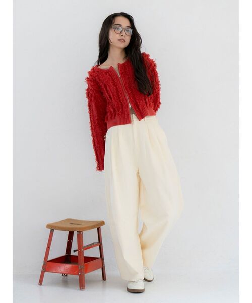 Ungrid（アングリッド）の「【WEB限定】起毛ジャガードダブルジップニットカーデ（カーディガン/ボレロ・レディース・アイボリー/オレンジ/チャコールグレー・FREE）」の7枚目の写真