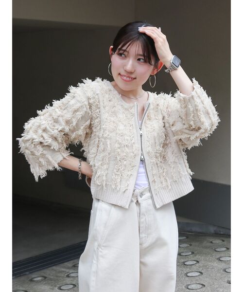 Ungrid（アングリッド）の「【WEB限定】起毛ジャガードダブルジップニットカーデ（カーディガン/ボレロ・レディース・アイボリー/オレンジ/チャコールグレー・FREE）」の17枚目の写真