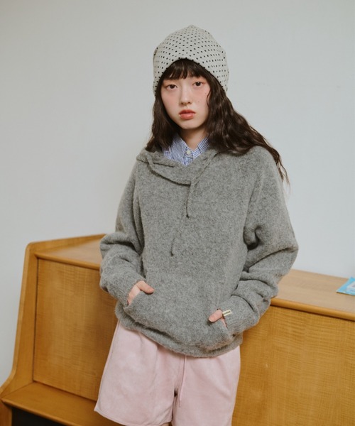 common gull products.（コモンガルプロダクツ）の「うろこ雲なニットフーディー（ニット/セーター・レディース・杢グレー/ネイビー/ミント/レッド系・MEDIUM/SMALL/LARGE）」の2枚目の写真