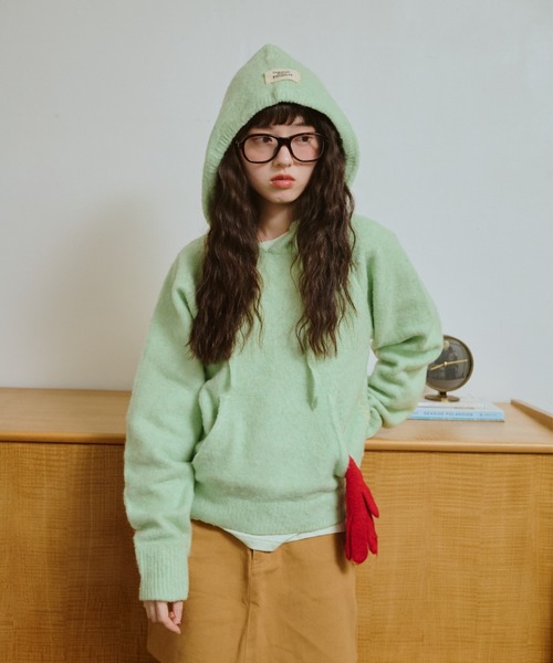 common gull products.（コモンガルプロダクツ）の「うろこ雲なニットフーディー（ニット/セーター・レディース・杢グレー/ネイビー/ミント/レッド系・MEDIUM/SMALL/LARGE）」の3枚目の写真