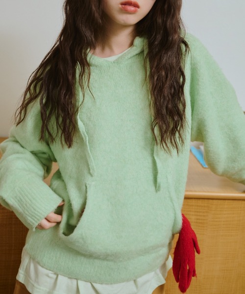 common gull products.（コモンガルプロダクツ）の「うろこ雲なニットフーディー（ニット/セーター・レディース・杢グレー/ネイビー/ミント/レッド系・MEDIUM/SMALL/LARGE）」の17枚目の写真