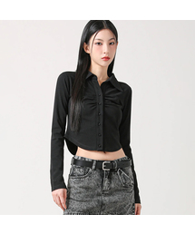 Nicole Cara Shirring Shirt BLACK