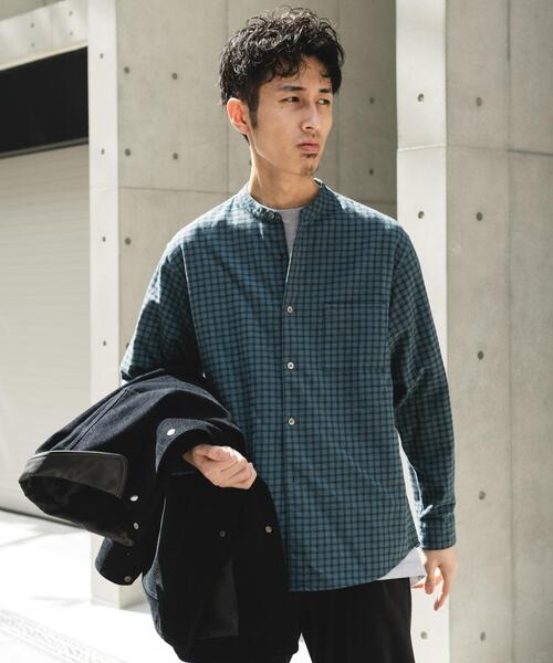 セール】両面起毛ネルバンドカラーシャツ（シャツ/ブラウス）｜URBAN