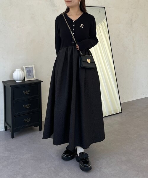 prose verse（プロズヴェール）の「【前後2way】パールボタンドッキングフレアワンピース（ワンピース・レディース・ブラック系その他/ブラック・LARGE/MEDIUM）」の6枚目の写真