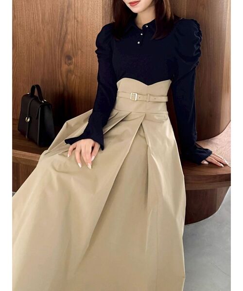 シャツカラーコルセットタックワンピース（ワンピース）｜dazzlin