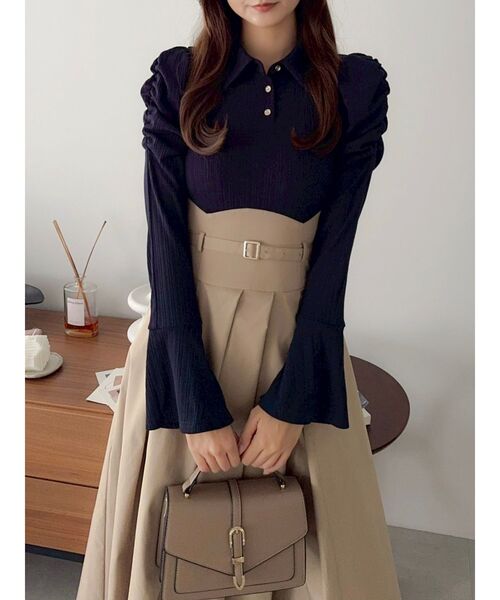 セール】シャツカラーコルセットタックワンピース（ワンピース