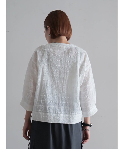 FIL DE FER（フィルデフェール）の「【予約】綿ナイロンシアーチェック　V開きブラウス（シャツ/ブラウス・レディース・ブラック/ホワイト・FREE）」の5枚目の写真