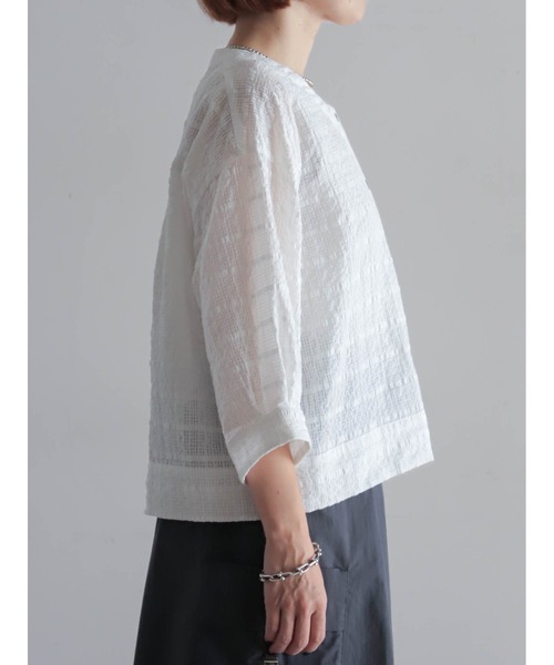 FIL DE FER（フィルデフェール）の「【予約】綿ナイロンシアーチェック　V開きブラウス（シャツ/ブラウス・レディース・ブラック/ホワイト・FREE）」の16枚目の写真