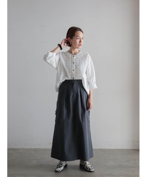 FIL DE FER（フィルデフェール）の「【予約】綿ナイロンシアーチェック　V開きブラウス（シャツ/ブラウス・レディース・ブラック/ホワイト・FREE）」の6枚目の写真