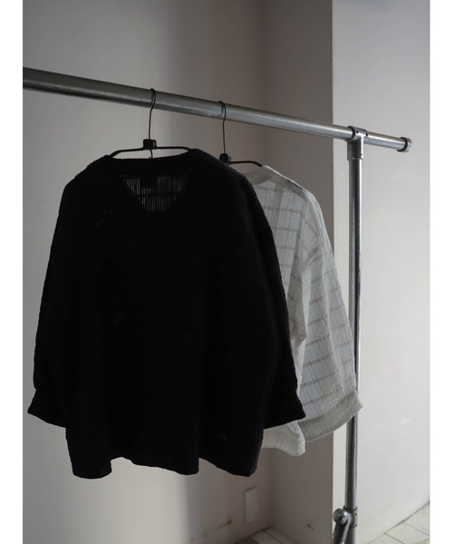 FIL DE FER（フィルデフェール）の「【予約】綿ナイロンシアーチェック　V開きブラウス（シャツ/ブラウス・レディース・ブラック/ホワイト・FREE）」の9枚目の写真