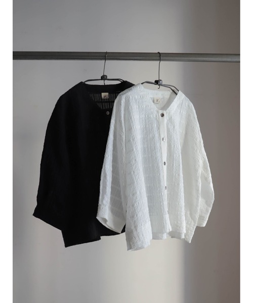 FIL DE FER（フィルデフェール）の「【予約】綿ナイロンシアーチェック　V開きブラウス（シャツ/ブラウス・レディース・ブラック/ホワイト・FREE）」の18枚目の写真