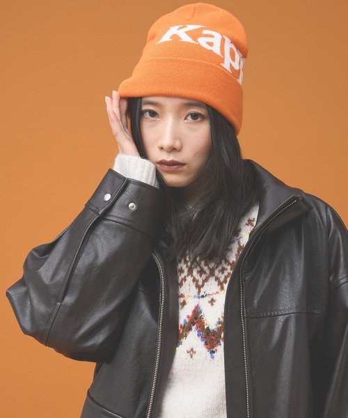 Kappa（カッパ）の「≪Kappa×and ST ウェルネスクラブ≫ロゴビーニー（ニットキャップ/ビーニー・レディース・ホワイト/オレンジ/ブラック・FREE）」の4枚目の写真
