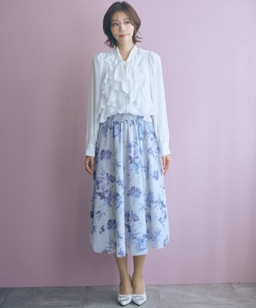 marun（マルン）の「＜大きいサイズ＞フラワーチュールスカート marun（スカート・レディース・グレー系/パープル系・5L～6L/3L～4L/L～LL）」の10枚目の写真