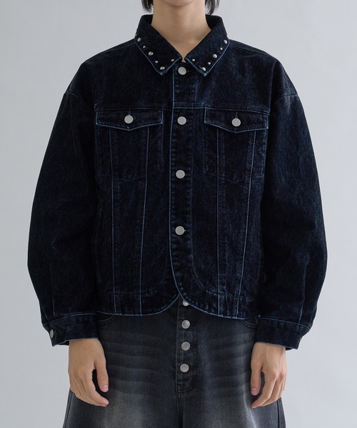 epnk スタッズダメージデニムジャケット S セール】Studs damage denim jacket / スタッズダメージデニム