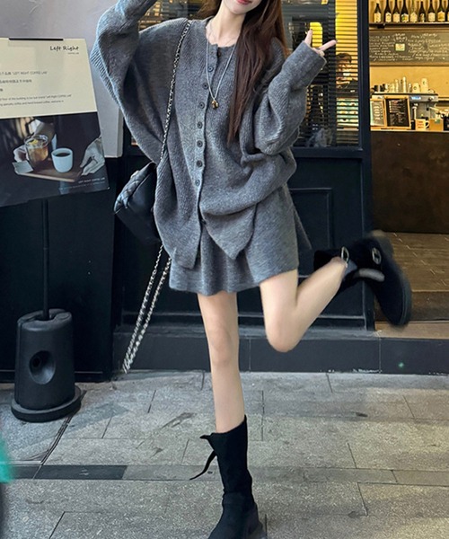 GLAMOROUS JANE(グラマラスジェーン)の「ニットカーディガン×スカート 2点セット(セットアップ・レディース・ブラウン/グレー/アイボリー/ブラック・FREE)」の10枚目の写真