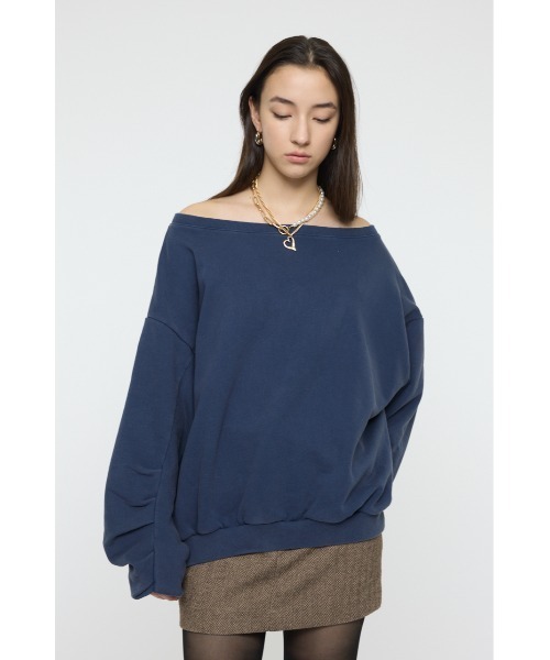 MOUSSY（マウジー）の「WASHED OFF SHOULDER スウェット（スウェット・レディース・オフホワイト/ブルー/ライトブラック・FREE）」の7枚目の写真