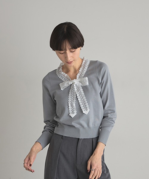 &. NOSTALGIA(アンドドットノスタルジア)の「ケミカルレースボウタイニット(ニット/セーター・レディース・ブラック/グレー・M)」の2枚目の写真