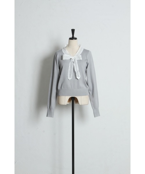 &. NOSTALGIA(アンドドットノスタルジア)の「ケミカルレースボウタイニット(ニット/セーター・レディース・ブラック/グレー・M)」の16枚目の写真