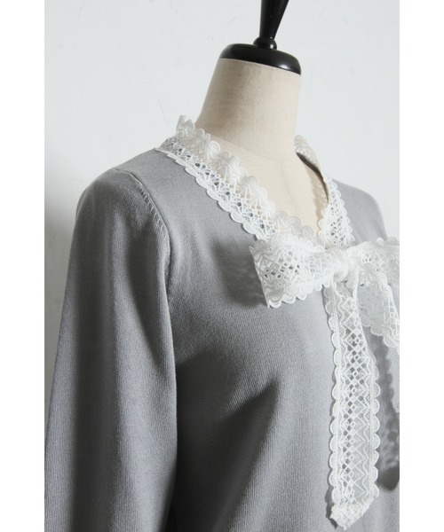 &. NOSTALGIA(アンドドットノスタルジア)の「ケミカルレースボウタイニット(ニット/セーター・レディース・ブラック/グレー・M)」の12枚目の写真