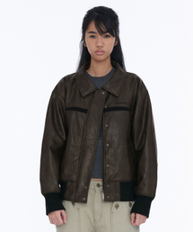 WELLBEING EXPRESS（ウェルビーイングエクスプレス）の「Padded Faux Leather Jacket Brown（ライダースジャケット）」
