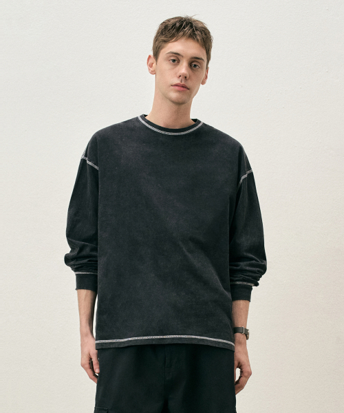 COSTUME O’CLOCK（コスチュームオクロック）の「ピグメント切り替えラウンドロングスリーブTシャツ7COLOR COOSTS251（Tシャツ/カットソー・メンズ・ネイビー/ダークグレー/ベージュ/ブラック×ホワイト/ホワイト/グレー/ブラック・LARGE/MEDIUM/SMALL）」の9枚目の写真