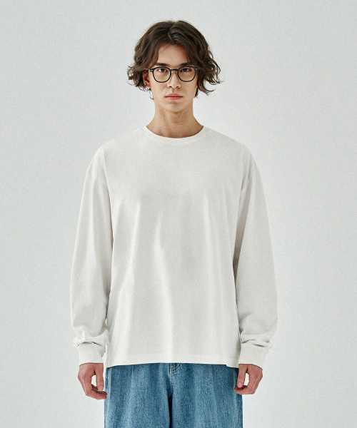 COSTUME O’CLOCK（コスチュームオクロック）の「ピグメント切り替えラウンドロングスリーブTシャツ7COLOR COOSTS251（Tシャツ/カットソー・メンズ・ネイビー/ダークグレー/ベージュ/ブラック×ホワイト/ホワイト/グレー/ブラック・LARGE/MEDIUM/SMALL）」の14枚目の写真