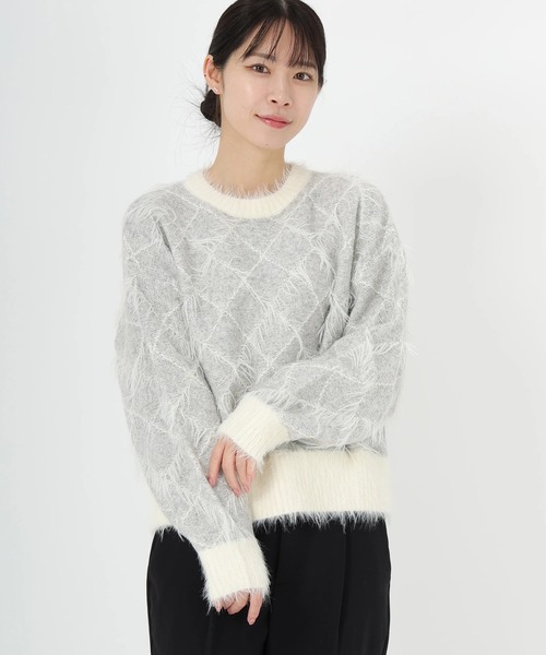 STRAWBERRY-FIELDS（ストロベリーフィールズ）の「パフィーバルキー_シャギーアーガイル柄ニット（ニット/セーター・レディース・グレー・2）」の2枚目の写真