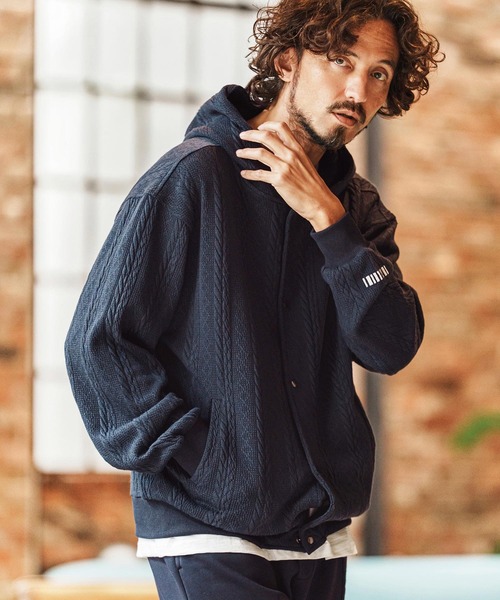 felkod（フィルコッド）の「mpa4011-Cable Knit Like Jacquard Knit sew Parka パーカー(F26S040)（パーカー・メンズ・ホワイト/ブラック/ネイビー・S/M/L）」の3枚目の写真