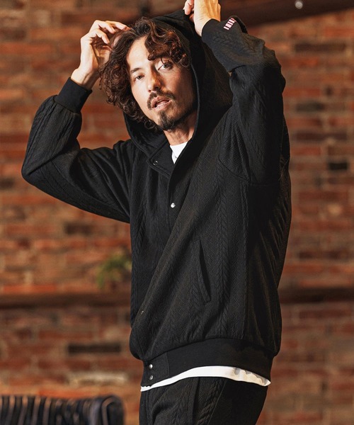 felkod（フィルコッド）の「mpa4011-Cable Knit Like Jacquard Knit sew Parka パーカー(F26S040)（パーカー・メンズ・ホワイト/ブラック/ネイビー・S/M/L）」の2枚目の写真