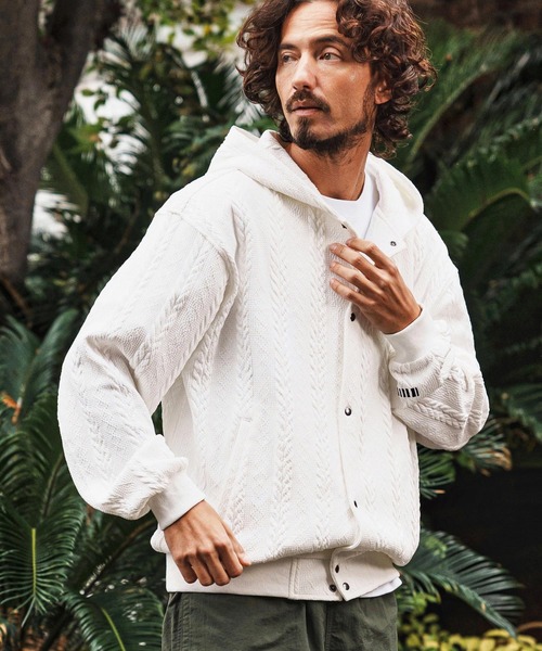 felkod（フィルコッド）の「mpa4011-Cable Knit Like Jacquard Knit sew Parka パーカー(F26S040)（パーカー・メンズ・ホワイト/ブラック/ネイビー・S/M/L）」の4枚目の写真