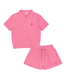 WYSE（ワイズ）の「[SET] テリースリット半袖Tシャツハーフパンツセットアップ（ピンク）（ポロシャツ）」