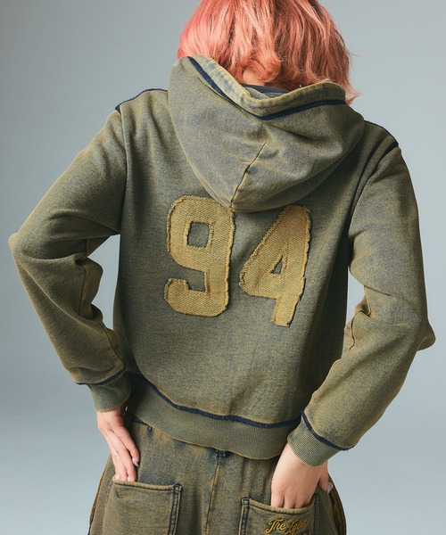 OVERDYED NUMBER PATCH ZIP UP HOODIE（パーカー）｜X-girl（エックス