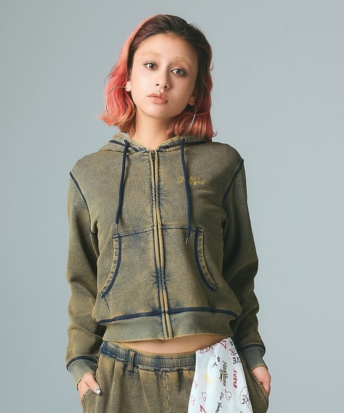 X-girl（エックスガール）の「OVERDYED NUMBER PATCH ZIP UP HOODIE（パーカー・レディース・インディゴブルー/ブラック・S/M）」の13枚目の写真
