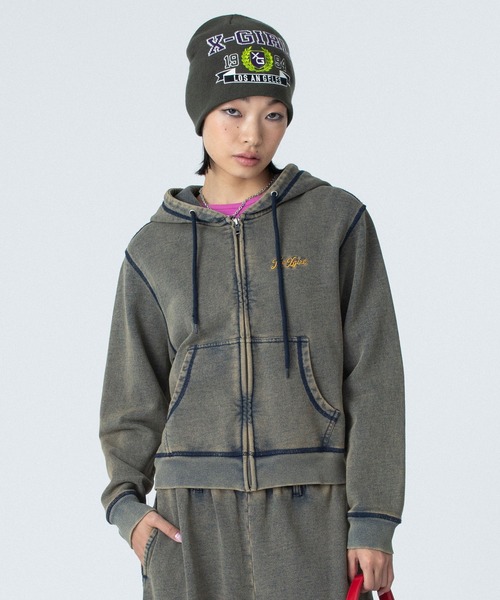パーカー OVERDYED NUMBER PATCH ZIP UP HOODIE（パーカー）｜X-girl（エックス