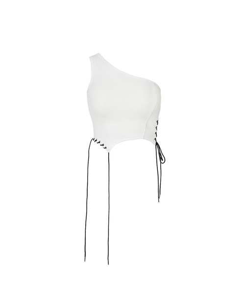 A.R.U(エイアールユー)の「ASYM EYELET CROP(Tシャツ/カットソー・レディース・ブラック/ネイビー/カーキ/アイボリー/Brick/Mustard・SMALL/MEDIUM)」の2枚目の写真