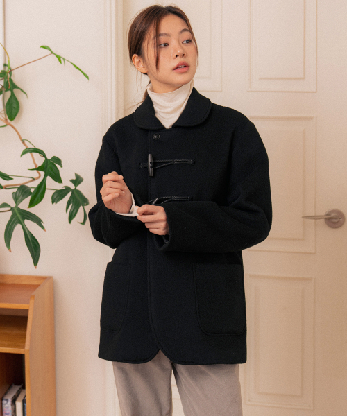 Round Collar Duffle Coat - Black