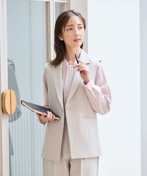 洗える/ストレッチ/セットアップ対応】ダブルクロステーラードジレ