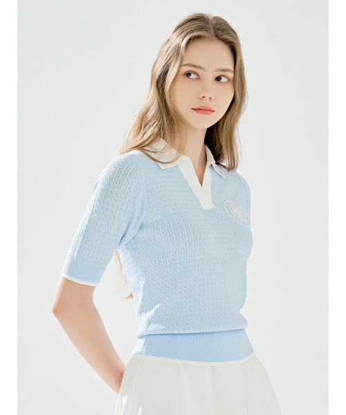 gggi___出品 Signature NEW Cable Collar Knit S/BLUE 【公式通販】