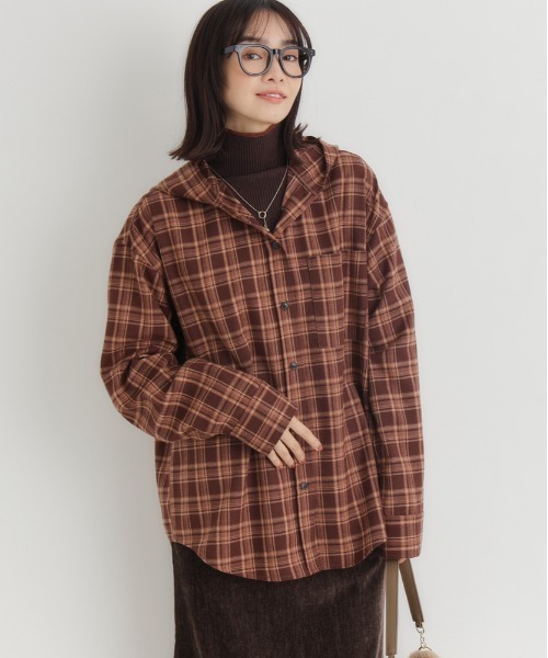 Right-on(ライトオン)の「HONEYSUCKLE ROSE(ハニーサックルローズ)【レディース】チェックビッグシャツ(シャツ/ブラウス・レディース・ブラウン/ブラック・L/M)」の3枚目の写真