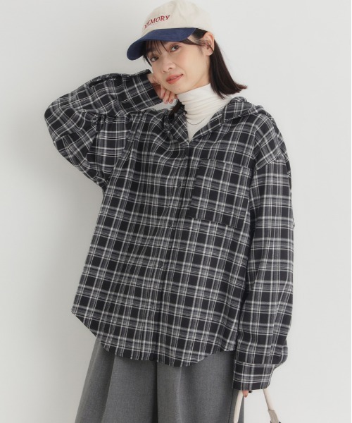 Right-on(ライトオン)の「HONEYSUCKLE ROSE(ハニーサックルローズ)【レディース】チェックビッグシャツ(シャツ/ブラウス・レディース・ブラウン/ブラック・L/M)」の8枚目の写真