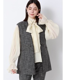 SUIT SQUARE | ペプラムジレ ウォッシャブル ストレッチ スラブシャンブレー 織柄 anysy(ベスト)