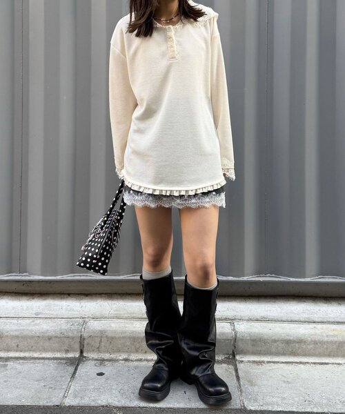 セール】レースフードワッフルロンTee（Tシャツ/カットソー