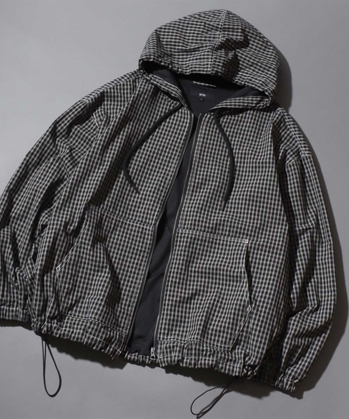 ANPAS(アンパス)の「Nylon/Cotton Contrast-Stitch Hoodie / ナイロン コットン 配色ステッチ ドロストフルジップパーカー フーディー ブルゾン メンズ レディース ユニセックス アウター(マウンテンパーカー・メンズ・ベージュ系その他/ブラック/ブラック系その他/ライトブラウン・XL/L/M)」の3枚目の写真