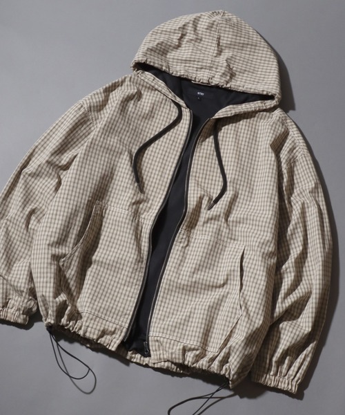 ANPAS(アンパス)の「Nylon/Cotton Contrast-Stitch Hoodie / ナイロン コットン 配色ステッチ ドロストフルジップパーカー フーディー ブルゾン メンズ レディース ユニセックス アウター(マウンテンパーカー・メンズ・ベージュ系その他/ブラック/ブラック系その他/ライトブラウン・XL/L/M)」の4枚目の写真