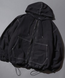 ANPAS（アンパス）の「Nylon/Cotton Contrast-Stitch Hoodie / ナイロン コットン 配色ステッチ ドロストフルジップパーカー フーディー ブルゾン メンズ レディース ユニセックス アウター（マウンテンパーカー）」