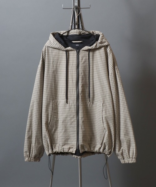 ANPAS(アンパス)の「Nylon/Cotton Contrast-Stitch Hoodie / ナイロン コットン 配色ステッチ ドロストフルジップパーカー フーディー ブルゾン メンズ レディース ユニセックス アウター(マウンテンパーカー・メンズ・ベージュ系その他/ブラック/ブラック系その他/ライトブラウン・XL/L/M)」の7枚目の写真