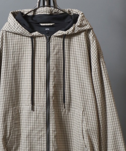ANPAS(アンパス)の「Nylon/Cotton Contrast-Stitch Hoodie / ナイロン コットン 配色ステッチ ドロストフルジップパーカー フーディー ブルゾン メンズ レディース ユニセックス アウター(マウンテンパーカー・メンズ・ベージュ系その他/ブラック/ブラック系その他/ライトブラウン・XL/L/M)」の11枚目の写真